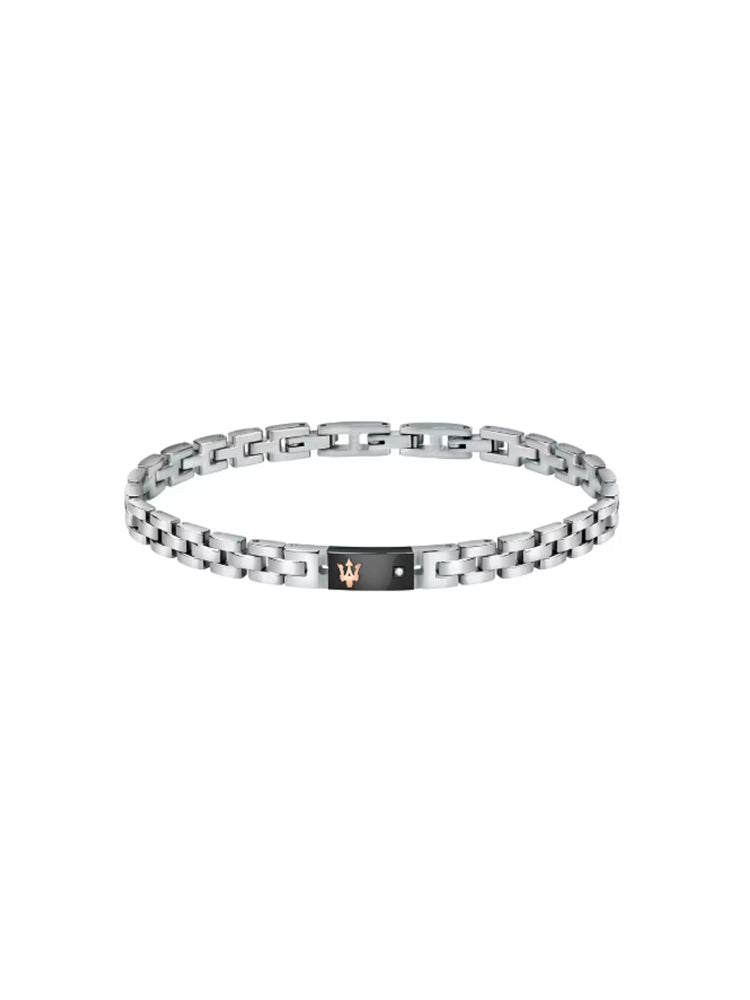 BRACCIALE UOMO IN ACCIAIO CON DIAMANTI E PLACCHETTA BRUNITA MASERATI