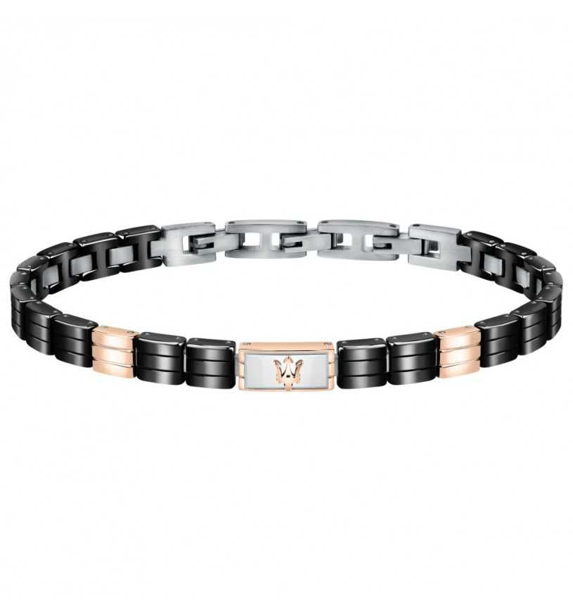 BRACCIALE UOMO IN ACCIAIO E CERAMICA NERA MASERATI