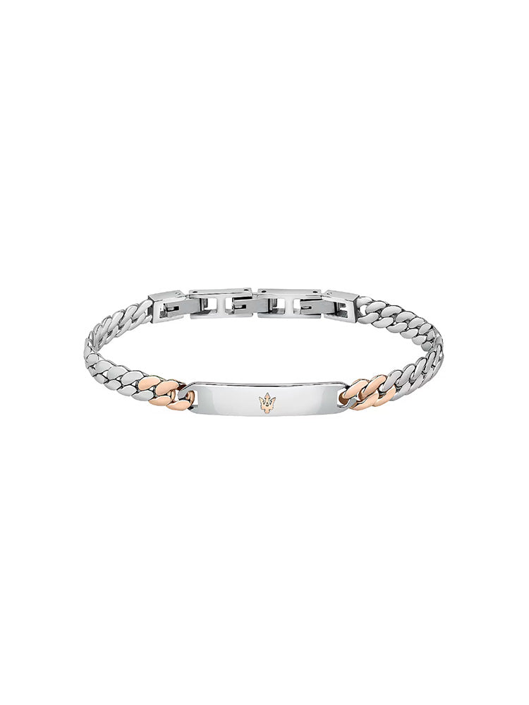 BRACCIALE UOMO IN ACCIAIO BICOLORE ROSATO CON TARGHETTA MASERATI