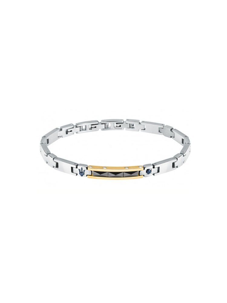 BRACCIALE UOMO IN ACCIAIO E ACCIAIO DORATO CON CERAMICA NERA MASERATI