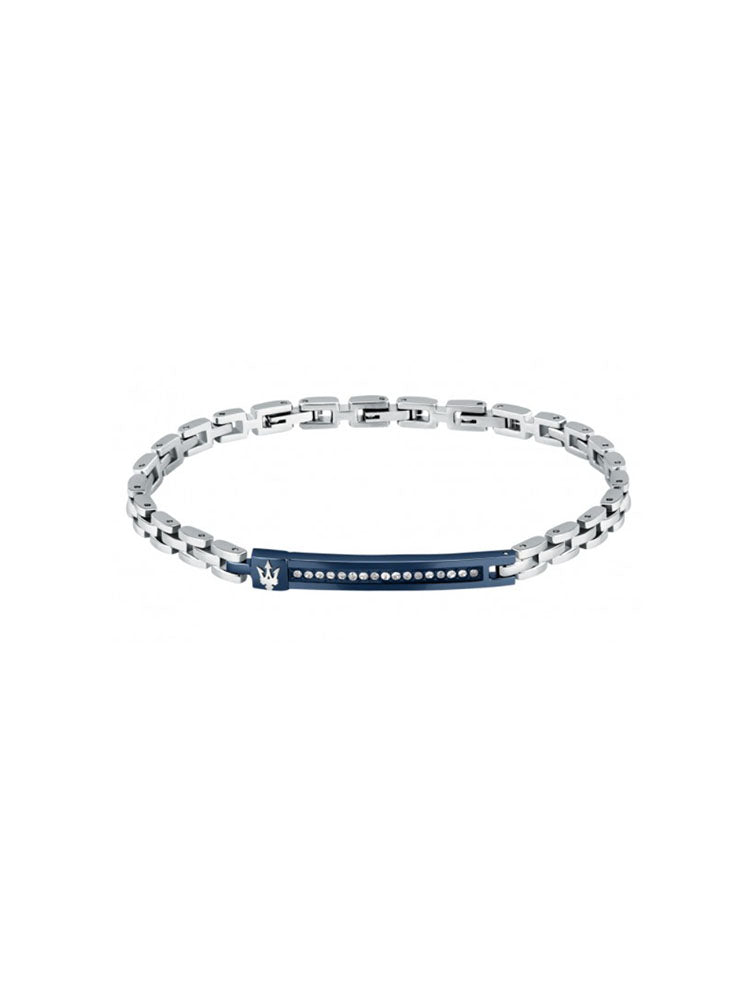 BRACCIALE UOMO ICONIC IN ACCIAIO CON PLACCHETTA BLU MASERATI