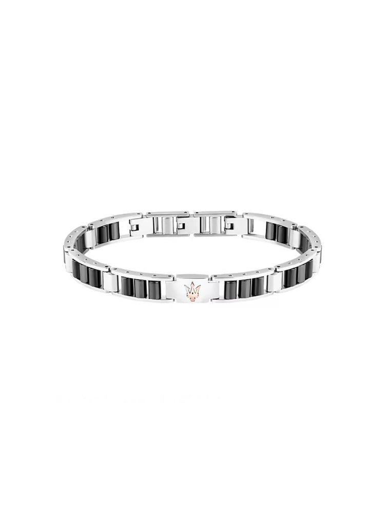 BRACCIALE UOMO IN ACCIAIO E CERAMICA NERA MASERATI
