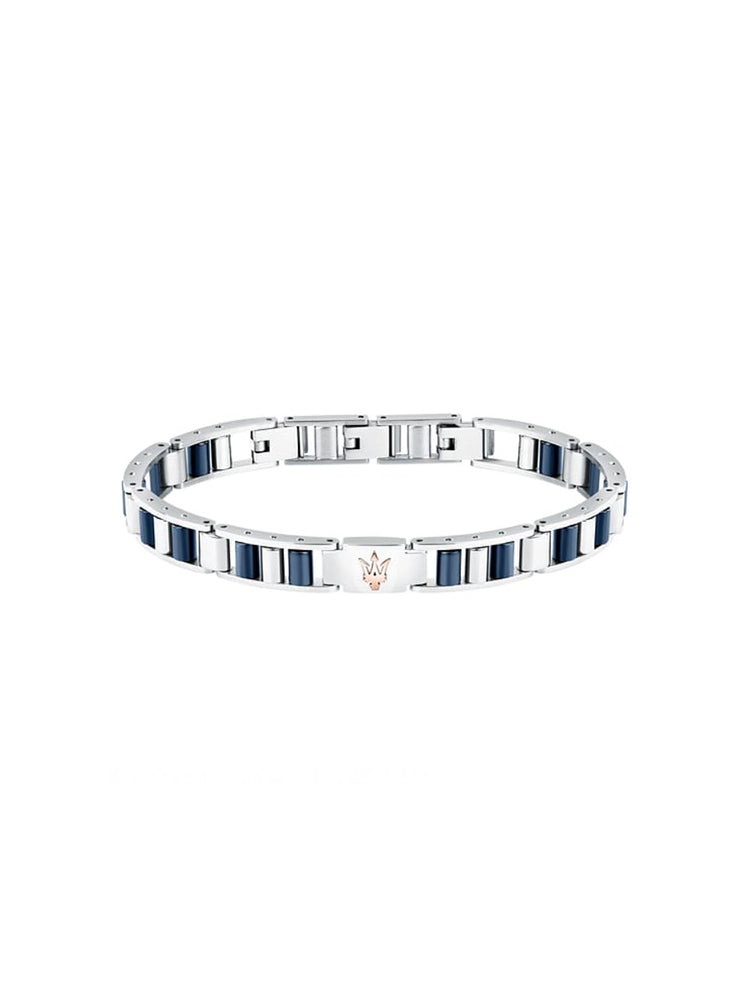 BRACCIALE UOMO IN ACCIAIO E CERAMICA BLU MASERATI