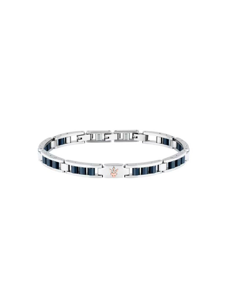BRACCIALE UOMO IN ACCIAIO CON DETTAGLI BLU IN CERAMICA MASERATI
