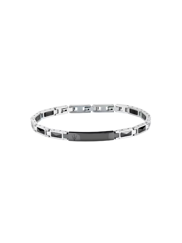 BRACCIALE UOMO IN ACCIAIO CON PLACCHETTA CENTRALE IN CERAMICA NERA MASERATI