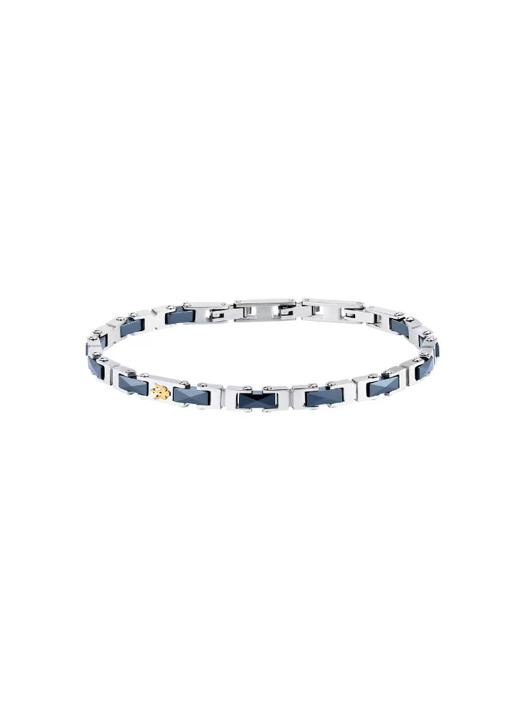 BRACCIALE UOMO IN ACCIAIO E CERAMICA BLU CON LOGO MASERATI