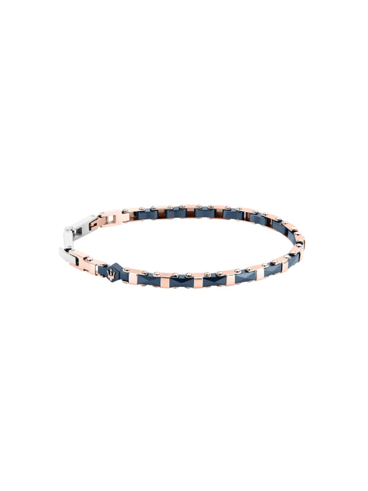 BRACCIALE UOMO IN ACCIAIO ROSATO E CERAMICA BLU MASERATI
