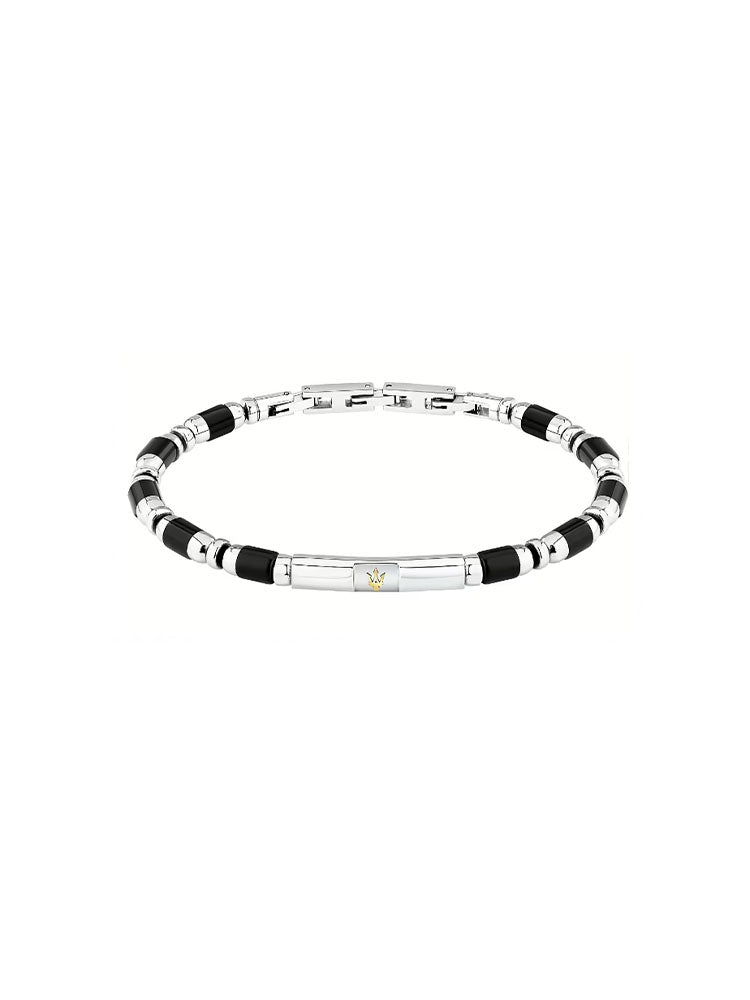 BRACCIALE UOMO ICONIC IN ACCIAIO CON PIETRE NERE MASERATI
