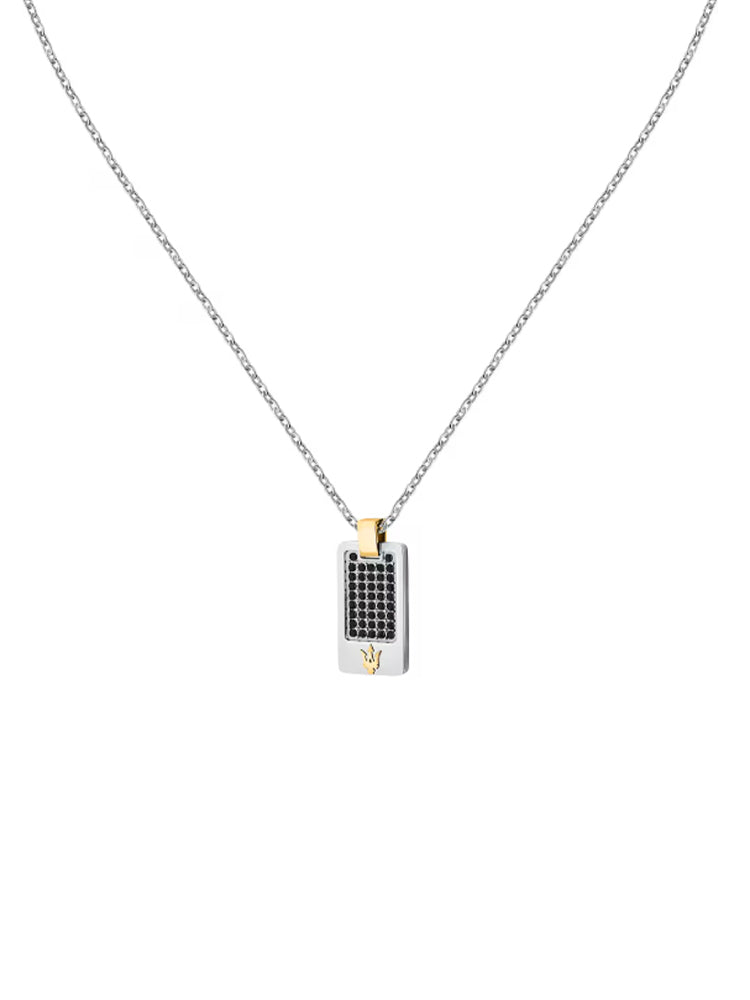 COLLANA UOMO IN ACCIAIO CON PIASTRINA PENDENTE CON ZIRCONI MASERATI