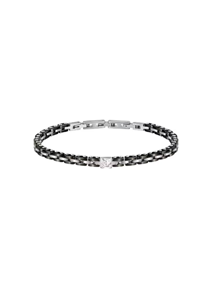 BRACCIALE UOMO IN ACCIAIO BICOLORE ACCIAIO E NERO MASERATI
