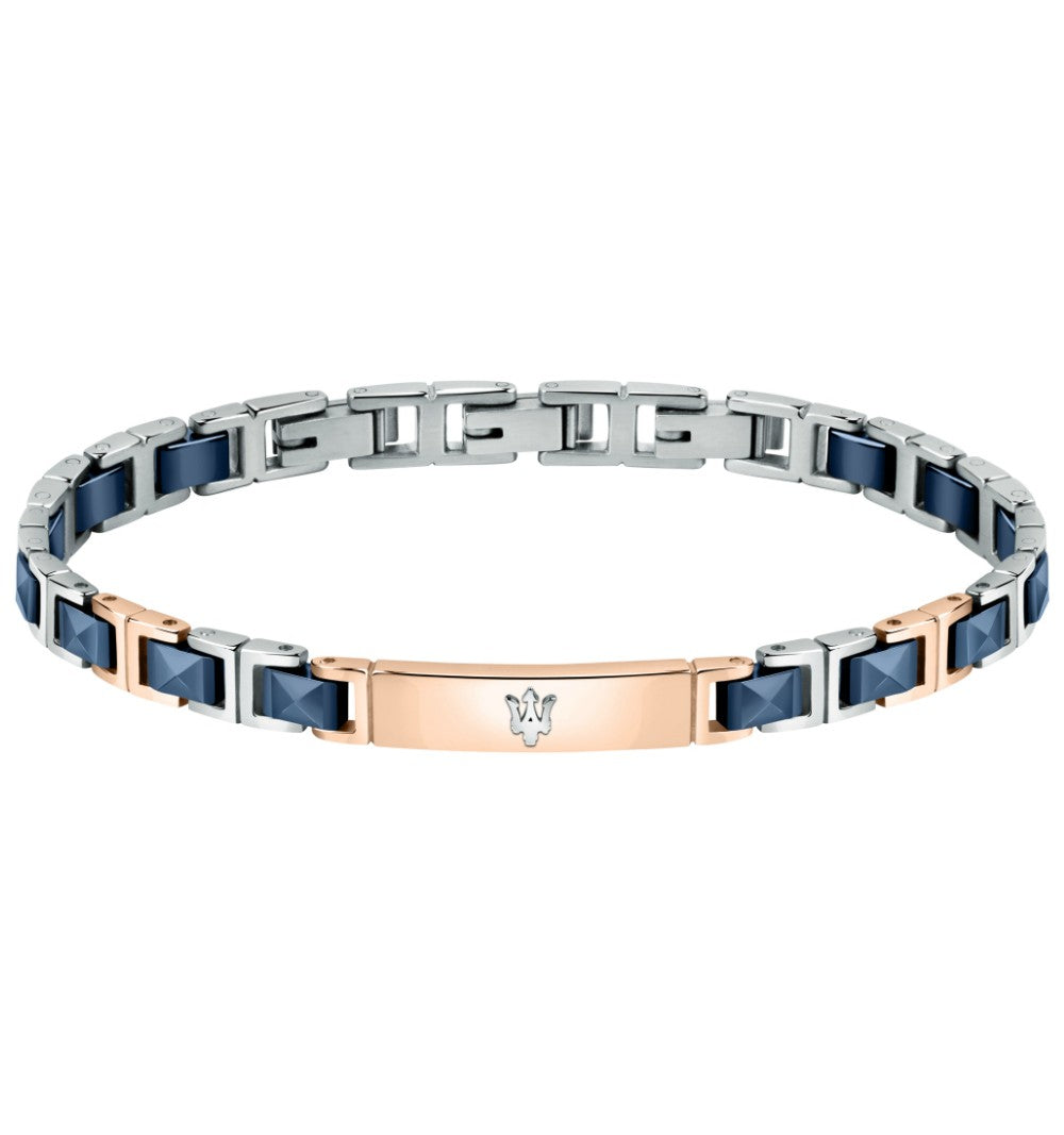 BRACCIALE UOMO IN ACCIAIO E FINITURA ORO ROSA E BLU MASERATI