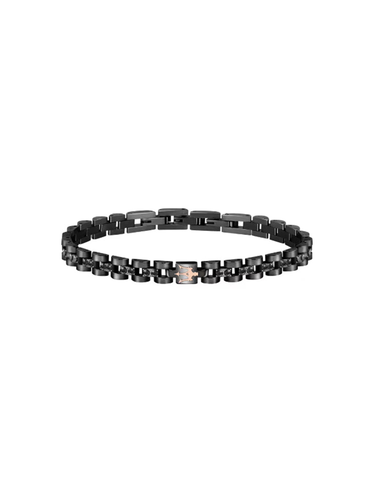 BRACCIALE UOMO IN ACCIAIO BRUNITO CON ZIRCONI NERI MASERATI