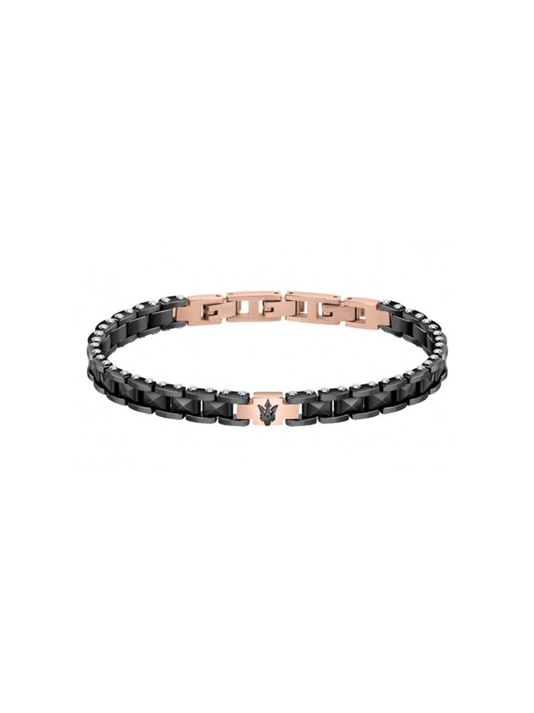 BRACCIALE UOMO IN ACCIAIO E CERAMICA NERA MASERATI