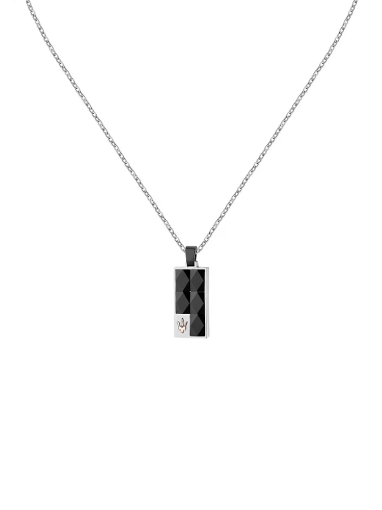 COLLANA UOMO IN ACCIAIO CON TARGHETTA PENDENTE IN CERAMICA NERA MASERATI