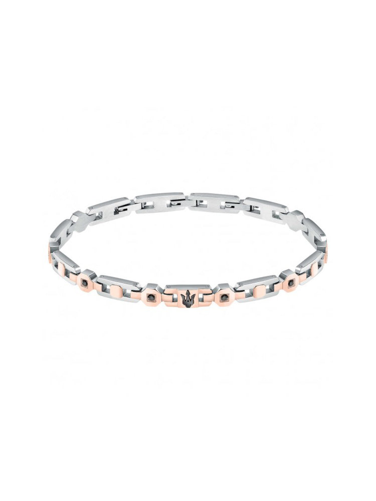 BRACCIALE UOMO JEWELS ICONIC IN ACCIAIO CON DETTAGLI IN ORO ROSA E CRISTALLI NERI MASERATI