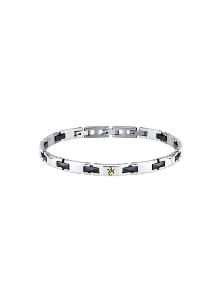 BRACCIALE UOMO IN ACCIAIO E CERAMICA NERA MASERATI
