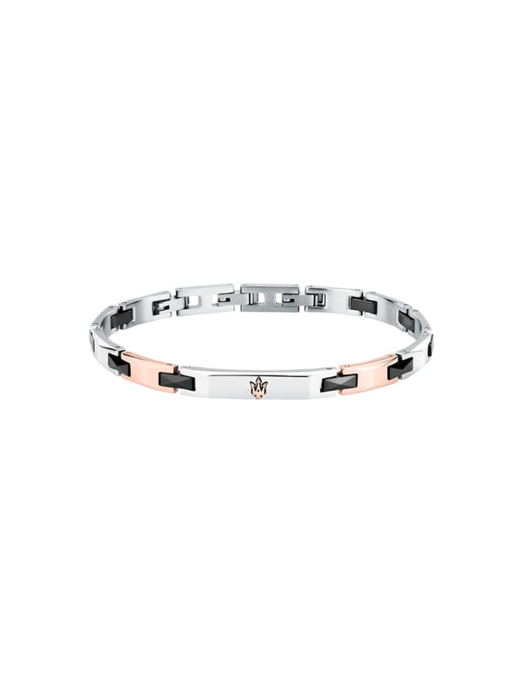 BRACCIALE UOMO IN ACCIAIO CON INSERTI ROSATI E CERAMICA NERI MASERATI