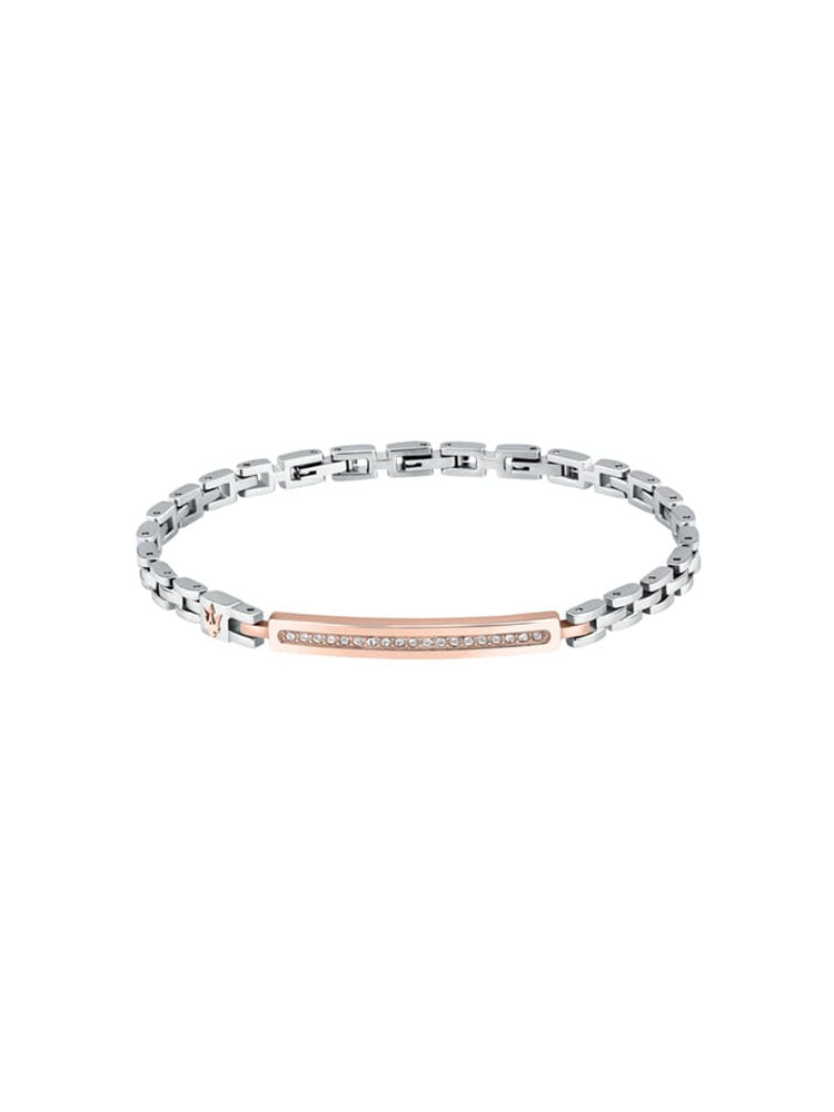 BRACCIALE UOMO IN ACCIAIO CON CENTRALE ROSATO E ZIRCONI BIANCHI MASERATI