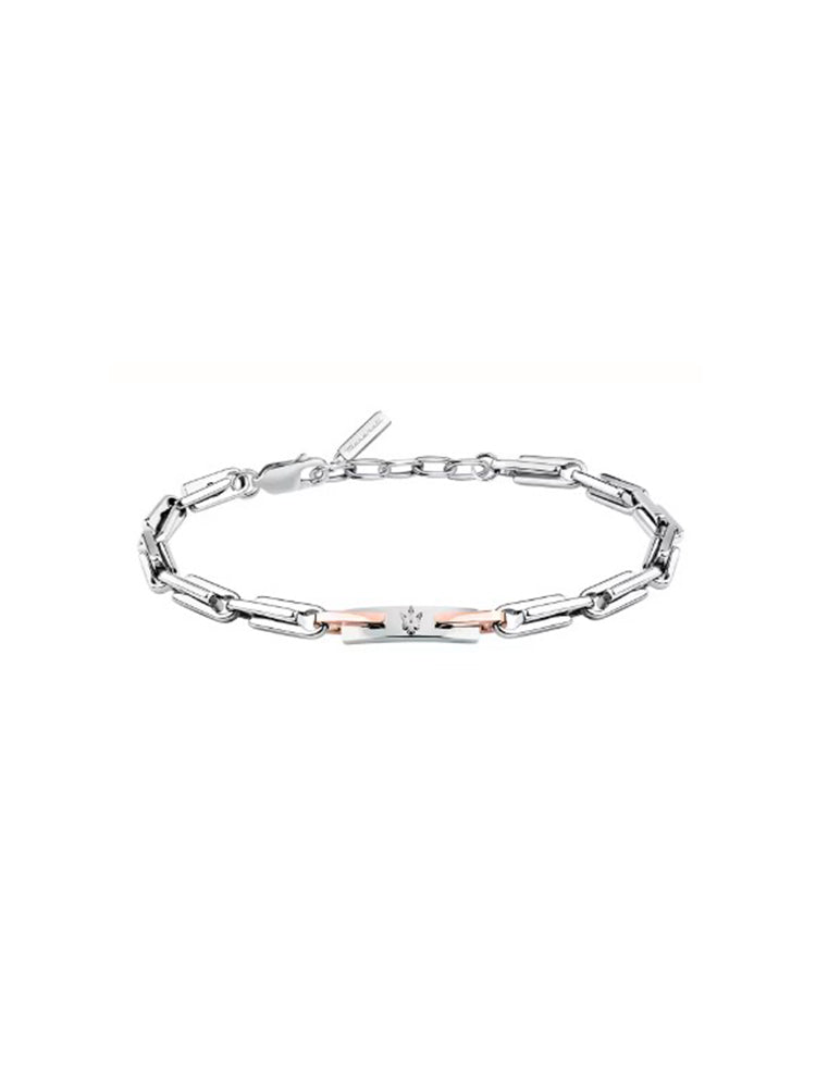 BRACCIALE UOMO IN ACCIAIO CON DETTAGLI ROSATI MASERATI