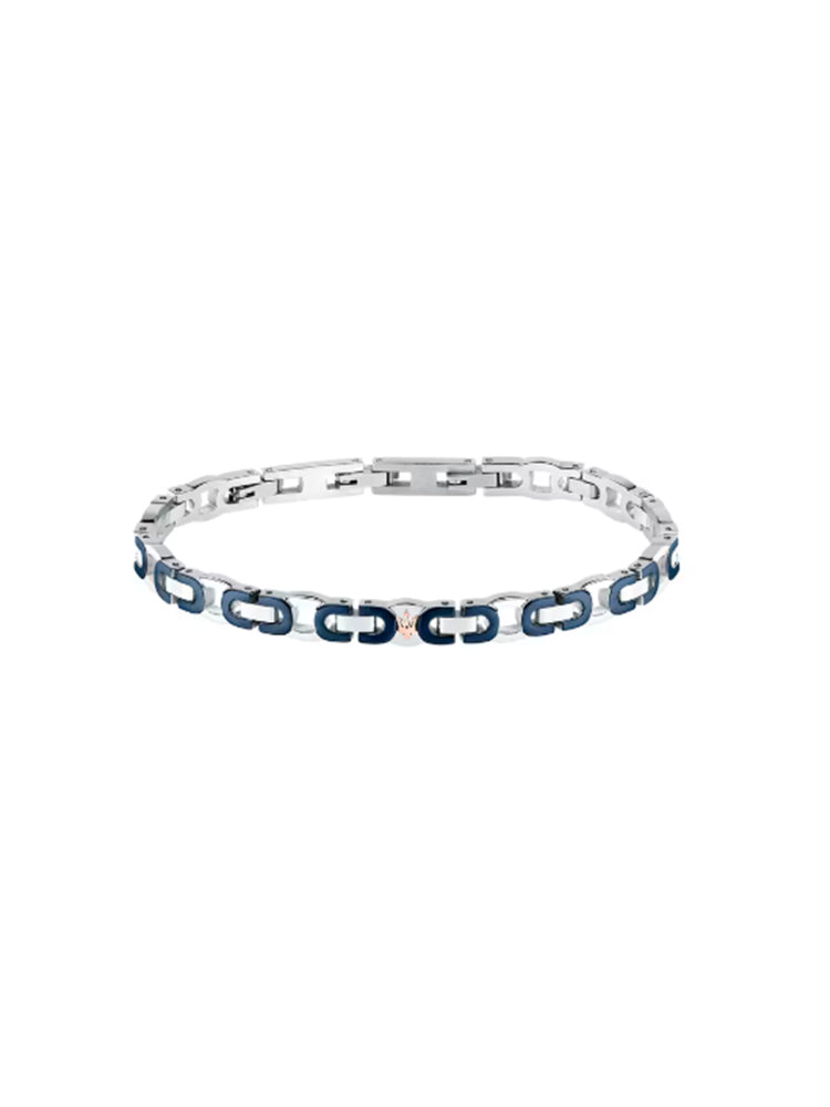 BRACCIALE UOMO IN ACCIAIO CON DETTAGLI BLU A MAGLIE MASERATI
