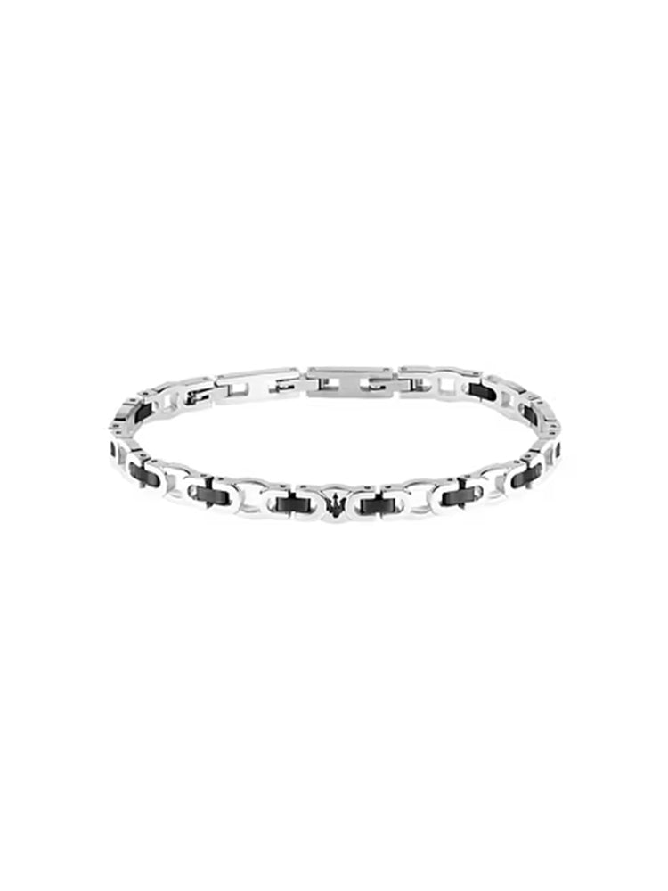 BRACCIALE UOMO IN ACCAIO A MAGLIE CON DETTAGLI NERI MASERATI