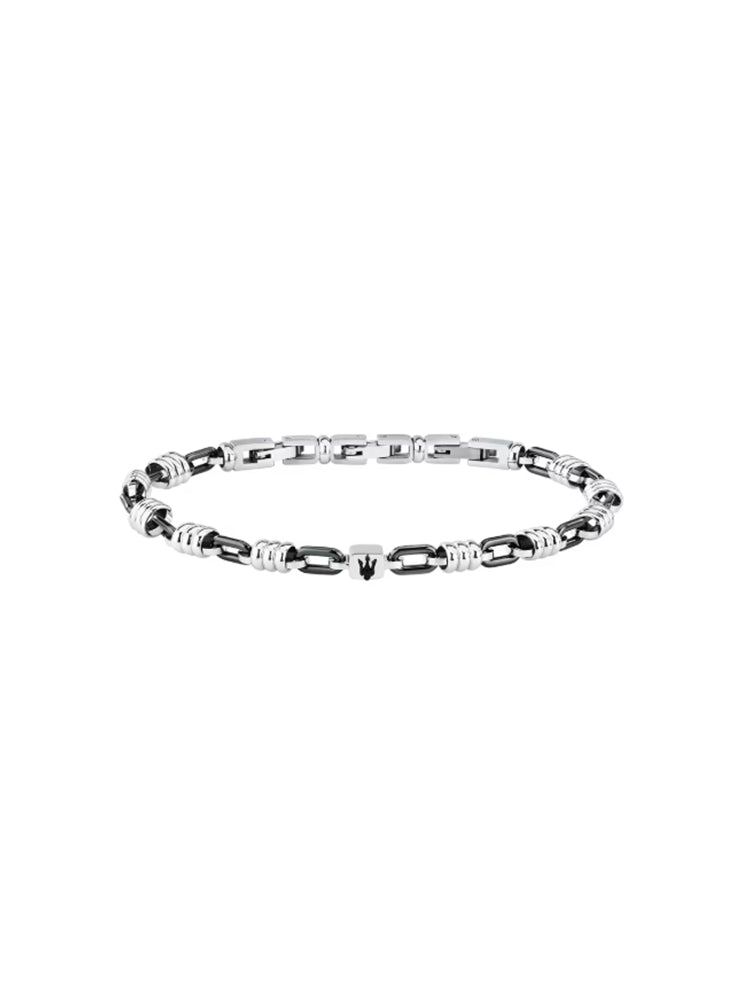 BRACCIALE UOMO A MAGLIE IN ACCIAIO SILVER E NERO MASERATI