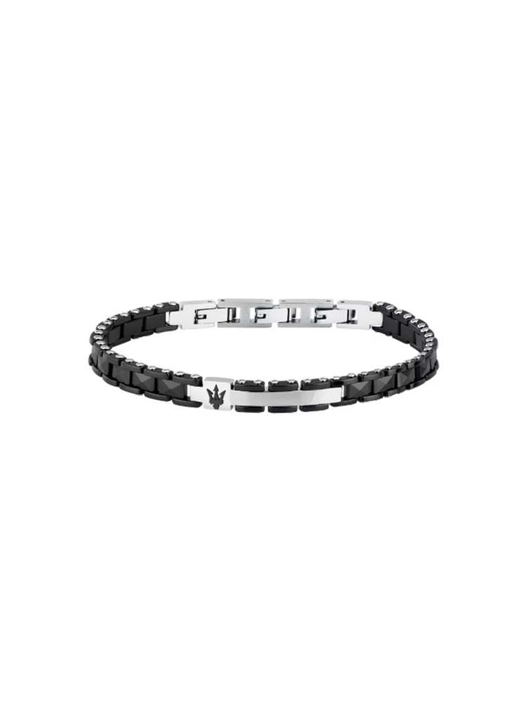BRACCIALE UOMO IN CERAMICA NERA E ACCIAIO CON LOGO MASERATI