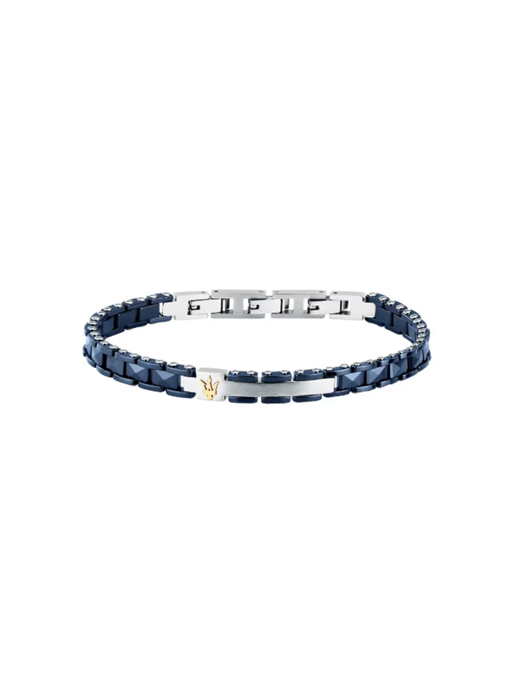 BRACCIALE UOMO IN CERAMICA BLU CON LOGO DORATO MASERATI