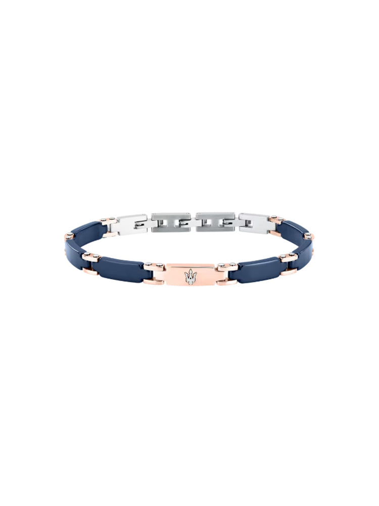 BRACCIALE UOMO IN ACCIAIO ROSATO E CERAMICA BLU MASERATI