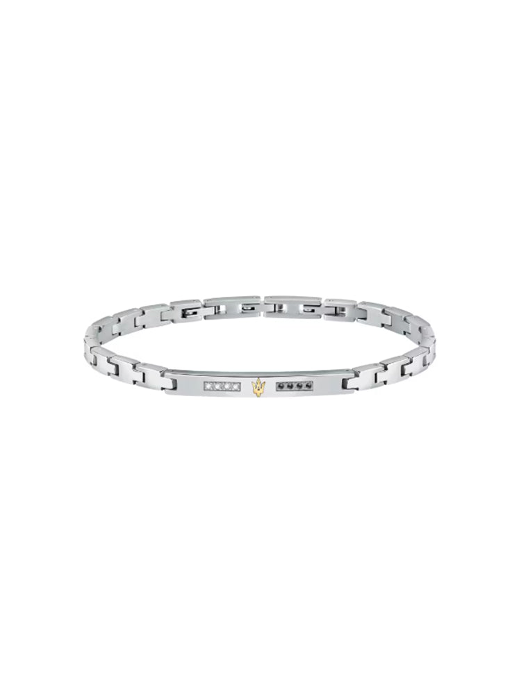 BRACCIALE UOMO IN ACCIAIO CON DIAMANTI BIANCHI E NERI MASERATI