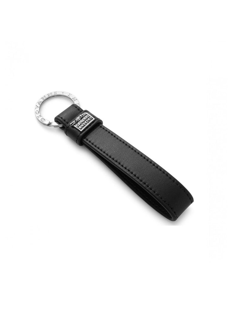 PORTACHIAVI UNISEX IN PELLE LISCIA NERA CON ANELLO IN ARGENTO GIOVANNI RASPINI