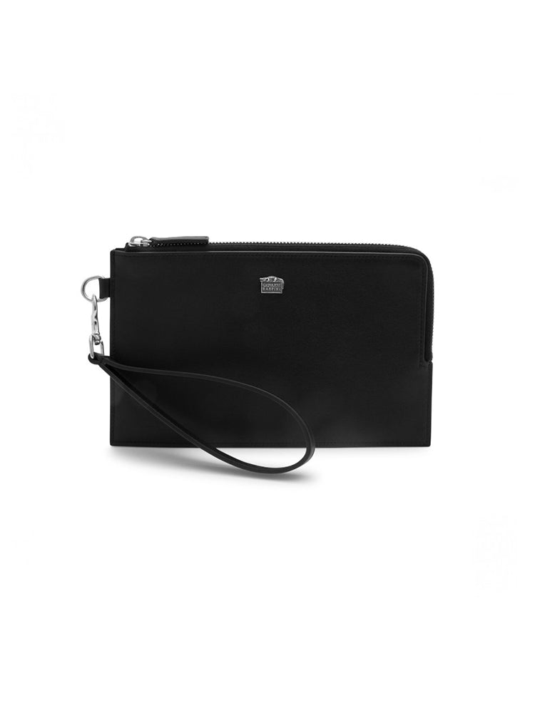 POCHETTE UNISEX IN PELLE NERA LISCIA GIOVANNI RASPINI