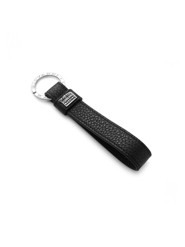 PORTACHIAVI UNISEX IN PELLE GOFFRATA NERA CON ANELLO IN ARGENTO GIOVANNI RASPINI