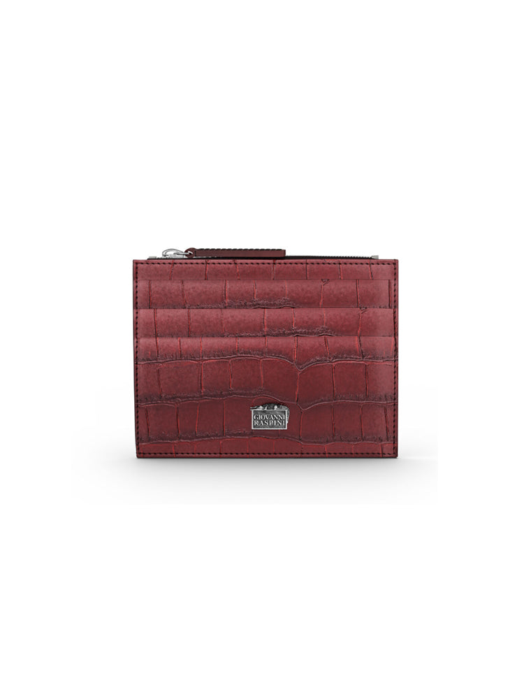 PORTACARTE DONNA CON ZIP IN PELLE CROCO BORGOGNA GIOVANNI RASPINI