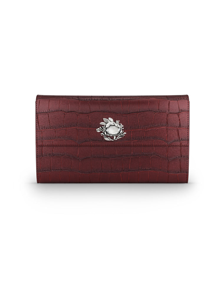 PORTAFOGLIO DONNA CONTINENTAL JUNGLE PELLE CROCO BORGOGNA GIOVANI RASPINI