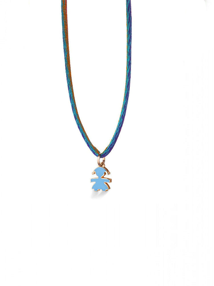 COLLANA DONNA CON CIONDOLO BOMBATO SIMBOLO BIMBA IN ORO ROSA 18 KT E SMALTO INDACO CON CORDINO DEGRADE' LE BEBE'