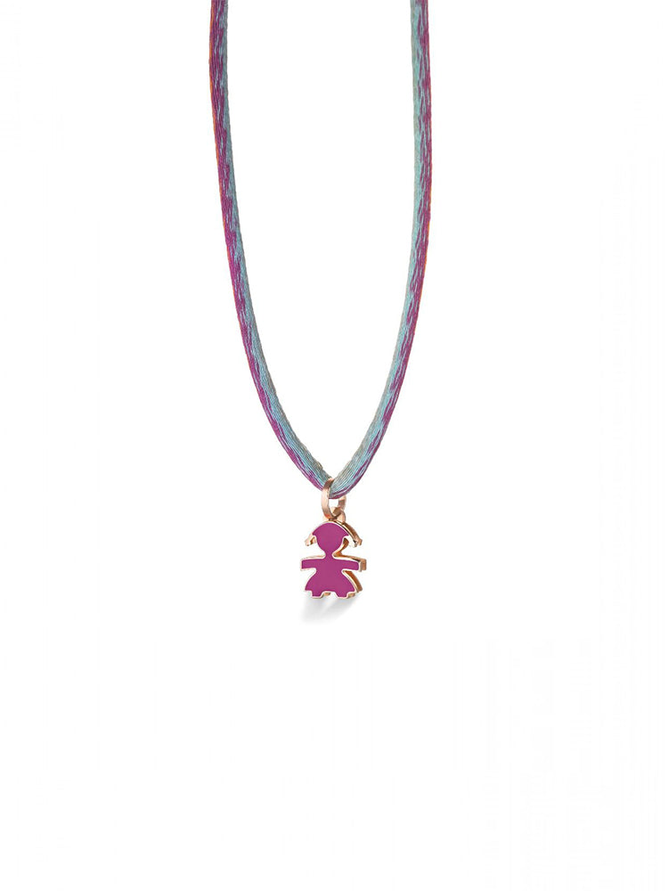 COLLANA DONNA CON CIONDOLO BOMBATO SIMBOLO BIMBA IN ORO ROSA 18 KT E SMALTO viola CON CORDINO DEGRADE' LE BEBE'