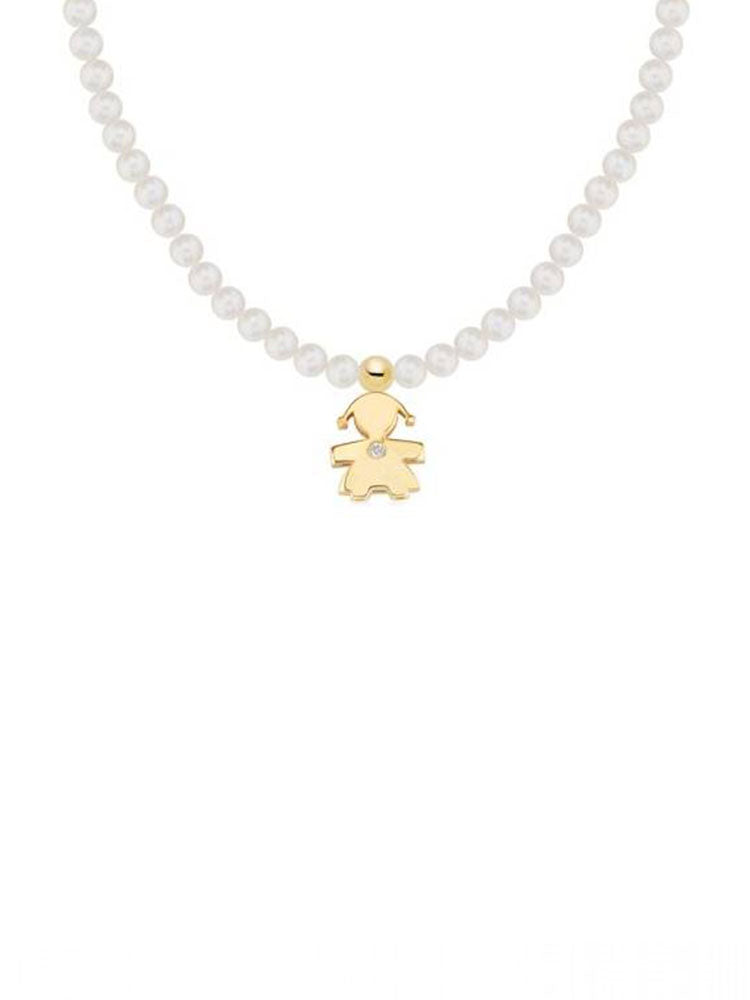 COLLANA BIMBA  LE PERLE CON SAGOLA BIMBA IN ORO GIALLO LE BEBÈ