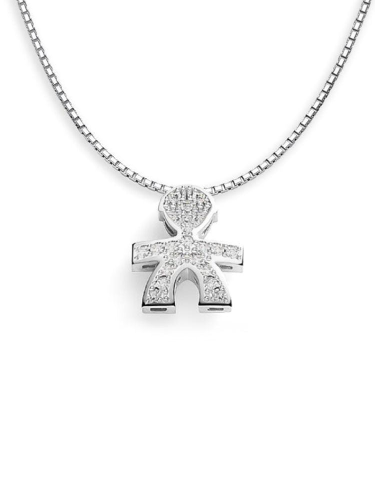 COLLANA DONNA IN ORO BIANCO E PAVE' DI DIAMANTI SAGOMA BIMBO LE BEBE'