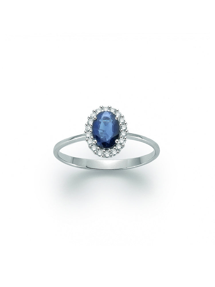ANELLO DONNA IN ORO BIANCO CON DIAMANTI E ZAFFIRO MILUNA
