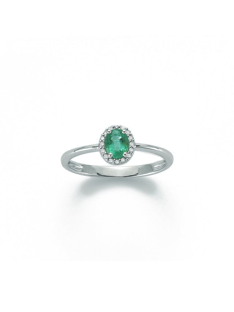 ANELLO DONNA IN ORO BIANCO CON DIAMANTI E SMERALDO MILUNA