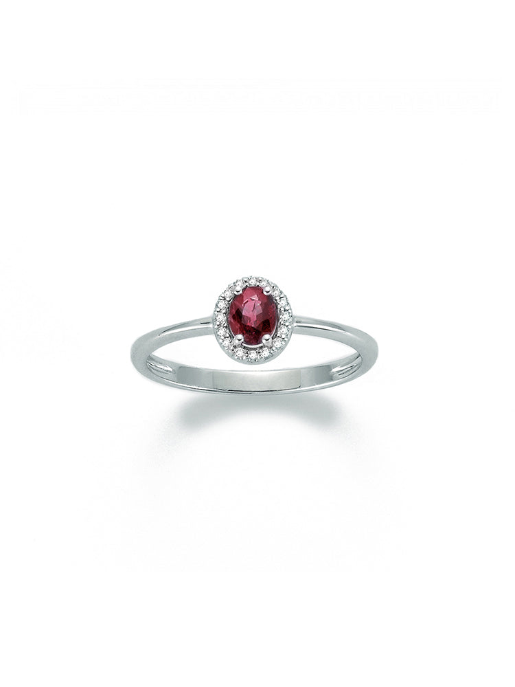 ANELLO DONNA IN ORO BIANCO CON DIAMANTI E RUBINO MILUNA
