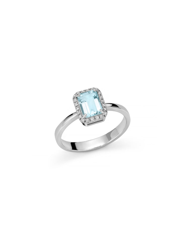 ANELLO DONNA CON ACQUA MARINA RETTANGOLARE E DIAMANTI MILUNA