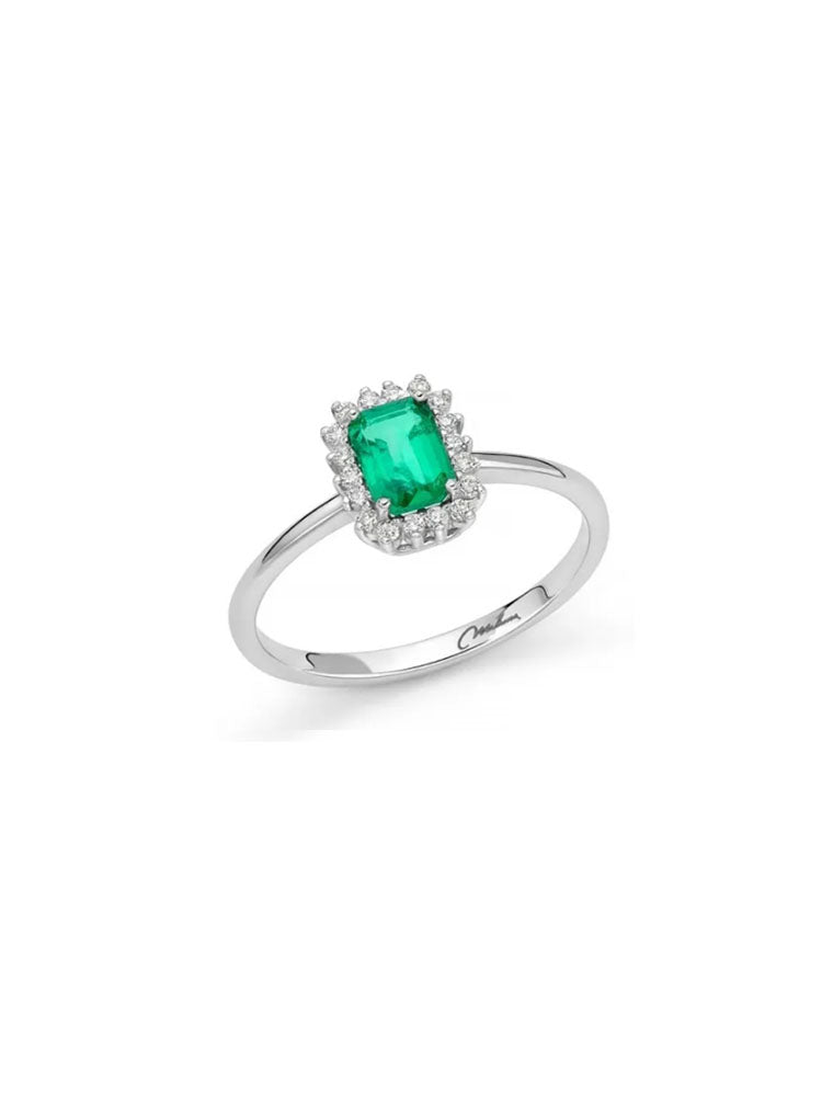 ANELLO DONNA IN ORO BIANCO CON SMERALDO OTTAGONALE E DIAMANTI MILUNA