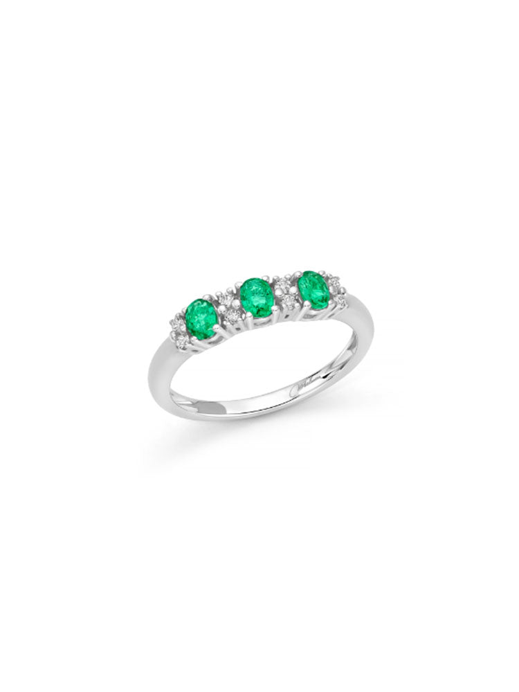 ANELLO DONNA IN ORO 18KT CON DIAMANTI E SMERALDI MILUNA