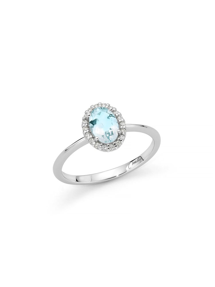 ANELLO DONNA IN ORO BIANCO 18KT CON DIAMANTI E ACQUAMARINA TAGLIO OVALE MILUNA