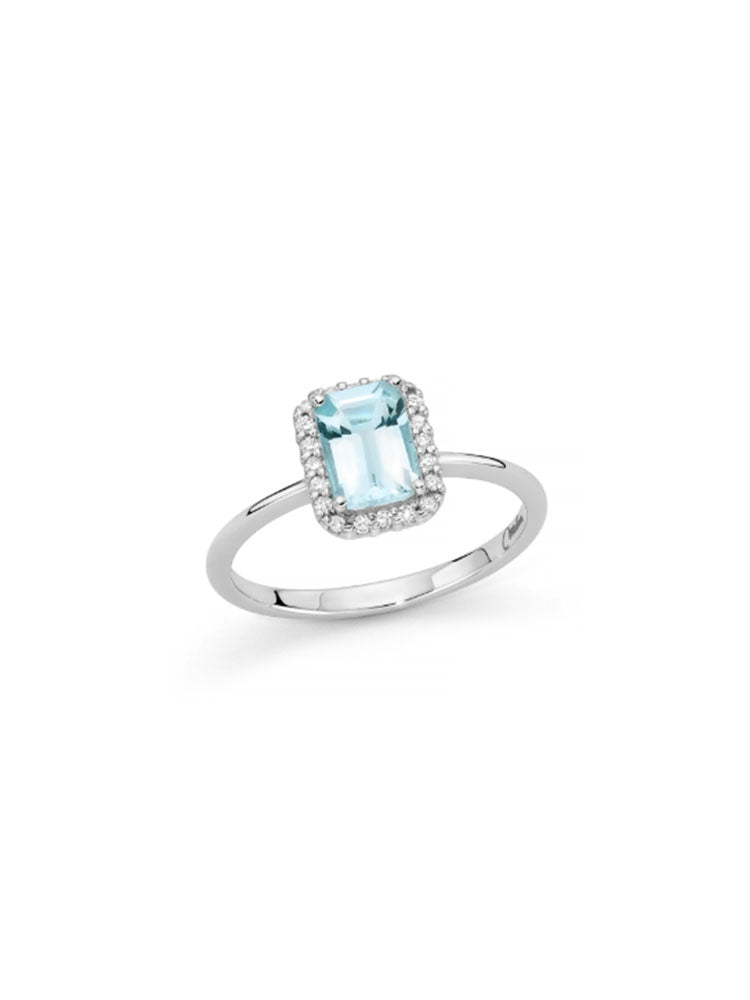 ANELLO DONNA IN ORO BIANCO 18KT CON ACQUAMARINA OTTAGONALE E DIAMANTI MILUNA