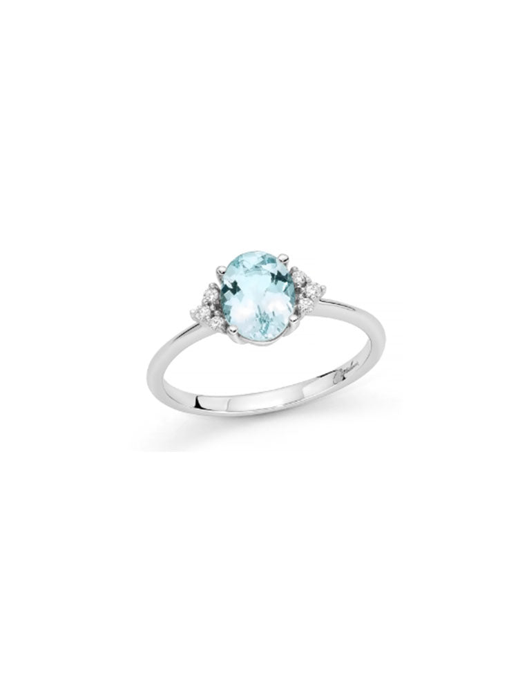 ANELLO DONNA IN ORO BIANCO CON ACQUAMARINA OVALE E DIAMANTI MILUNA