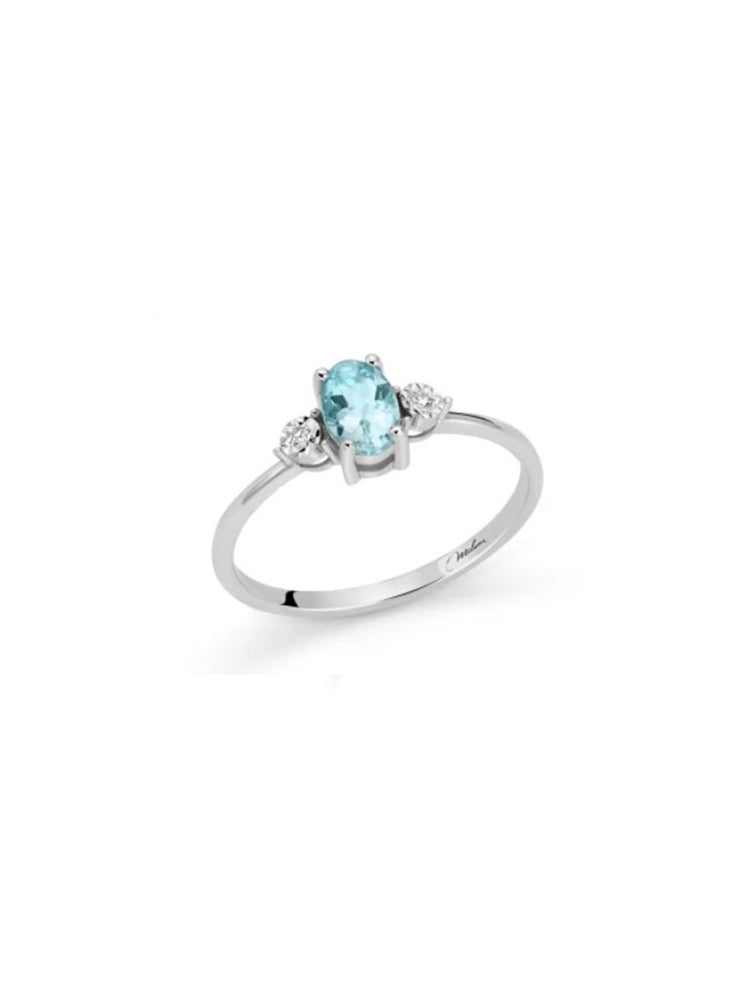 ANELLO DONNA IN ORO BIANCO CON ACQUA MARINA E DIAMANTI MILUNA