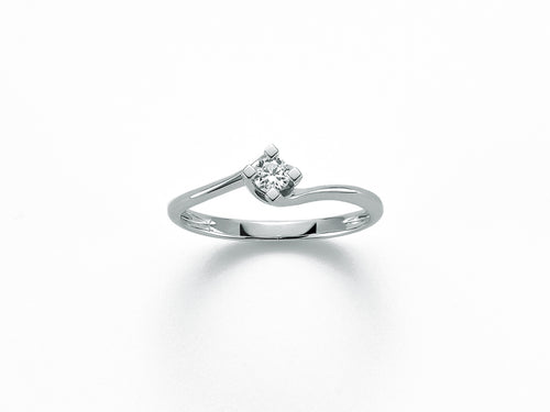 ANELLO D0NNA SOLITARIO IN ORO BIANCO E DIAMANTI 0,15 PT MILUNA